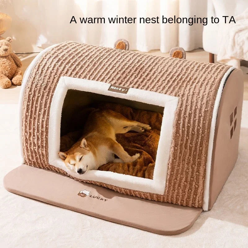 Bear-Shaped Winter Pet Bed With Coved