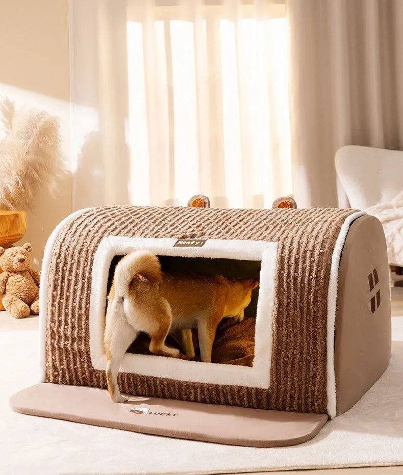 Bear-Shaped Winter Pet Bed With Coved